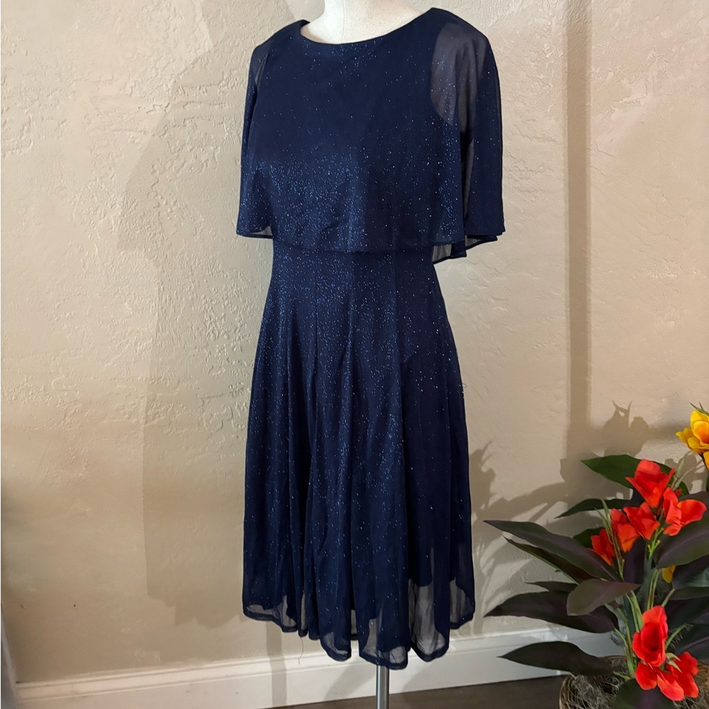 J.Taylor Navy Blue Sparkle Chiffon Overlay Dress Sz 6 NWOT